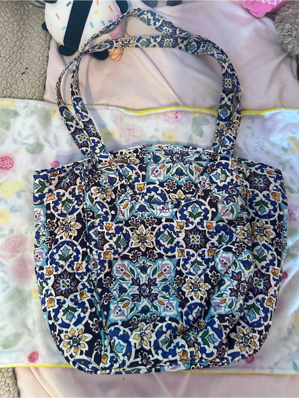 Vera Bradley Navy, Teal and Cream Quilted Tote